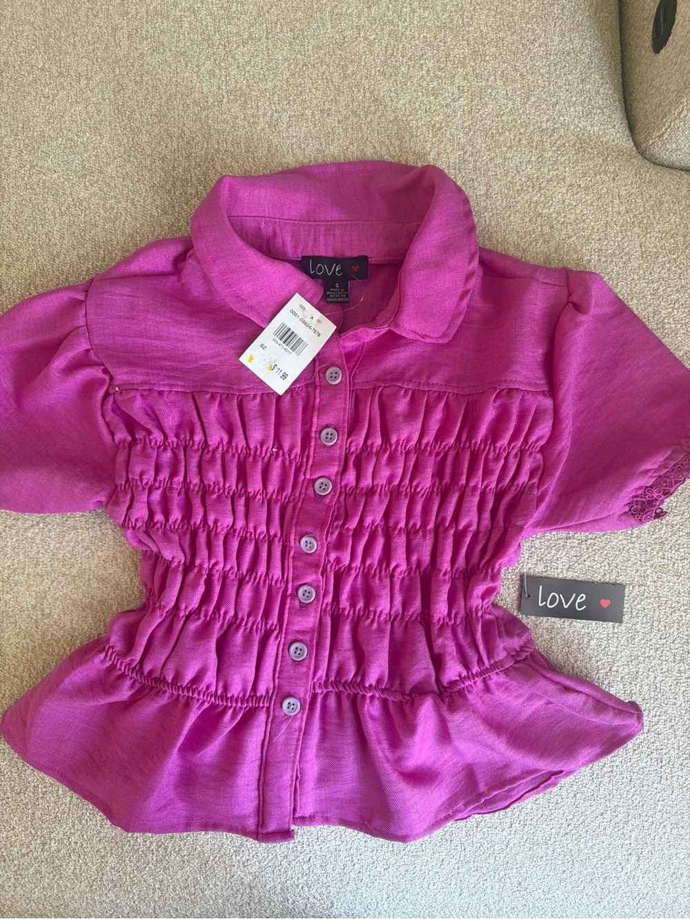 Love Girls' Bright Magenta Smocked Button Front Top